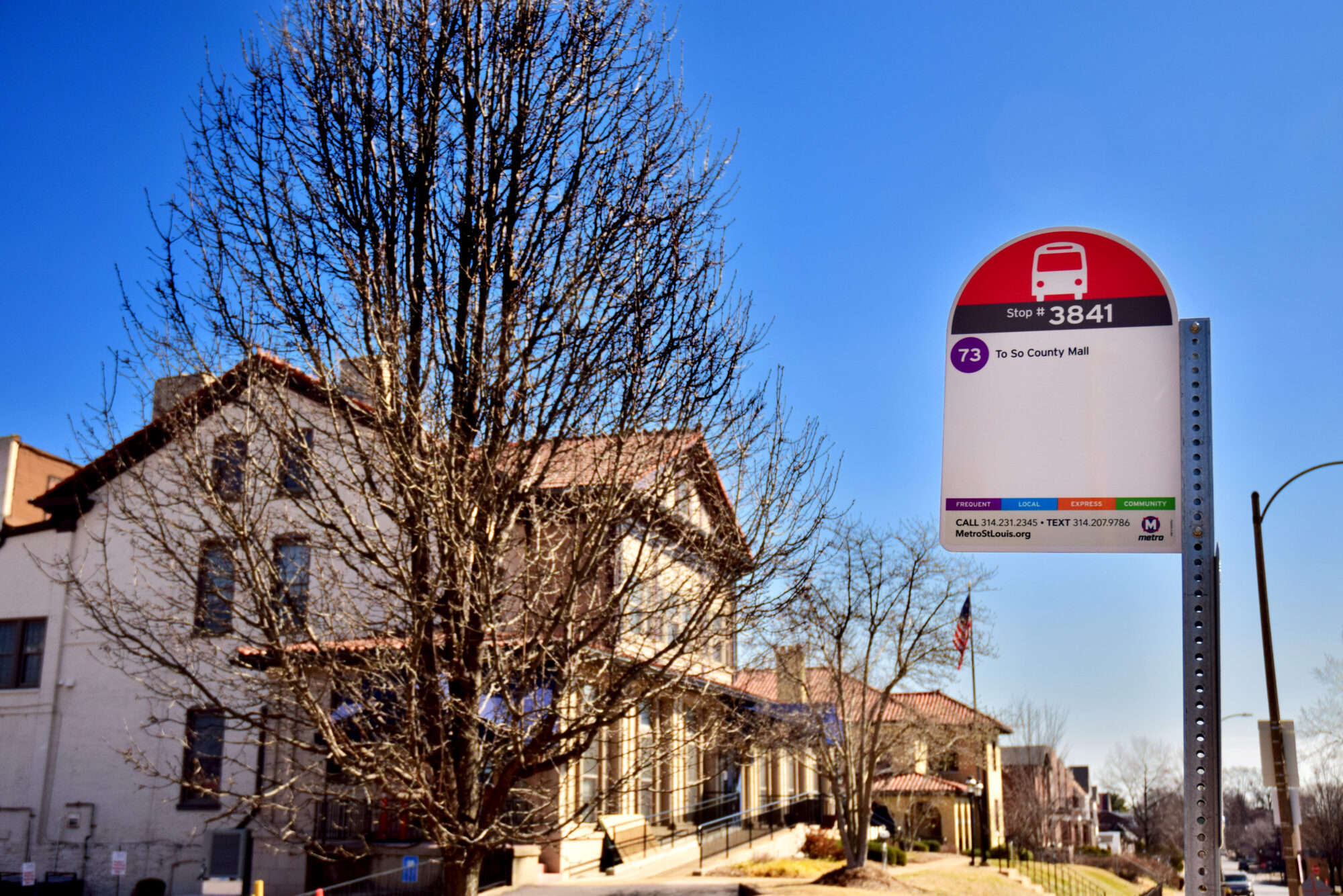 A MetroBus stop on Meramec Street in Dutchtown, St. Louis, MO.