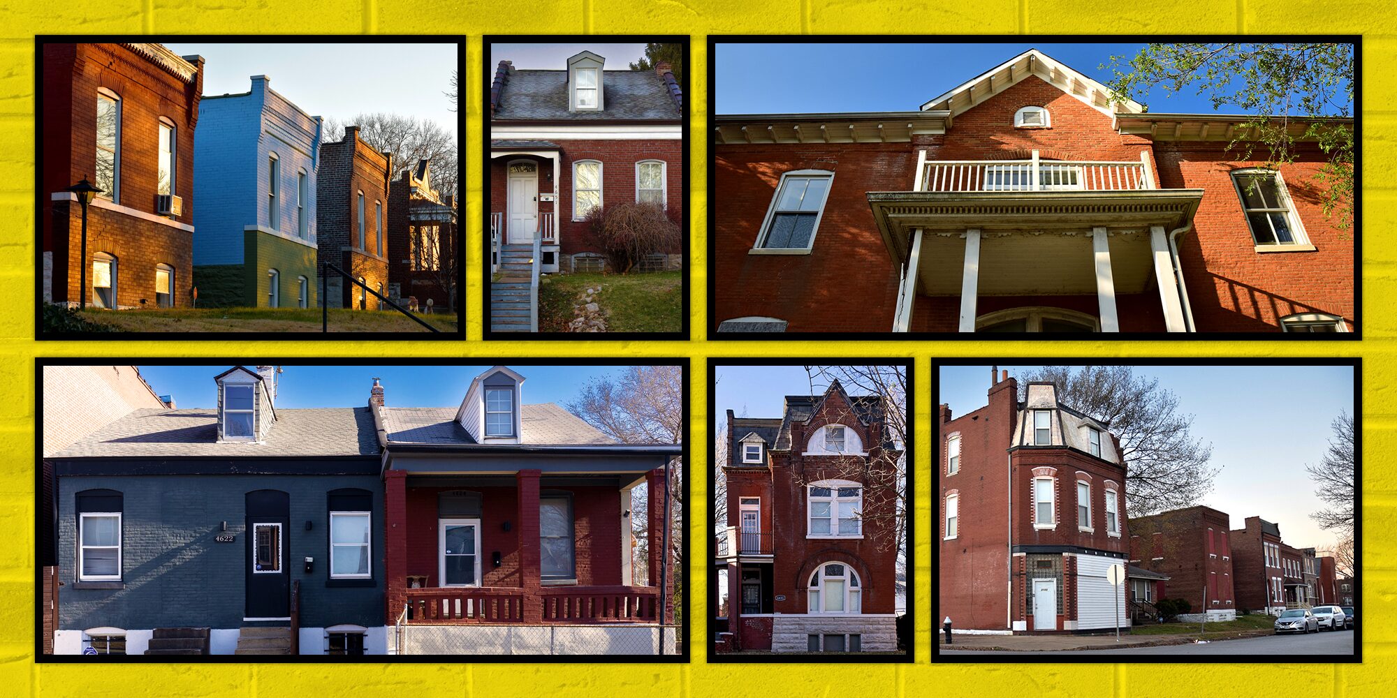 Assorted examples of the widely varied architecture in the proposed Mount Pleasant Historic District in Dutchtown, St. Louis, MO.