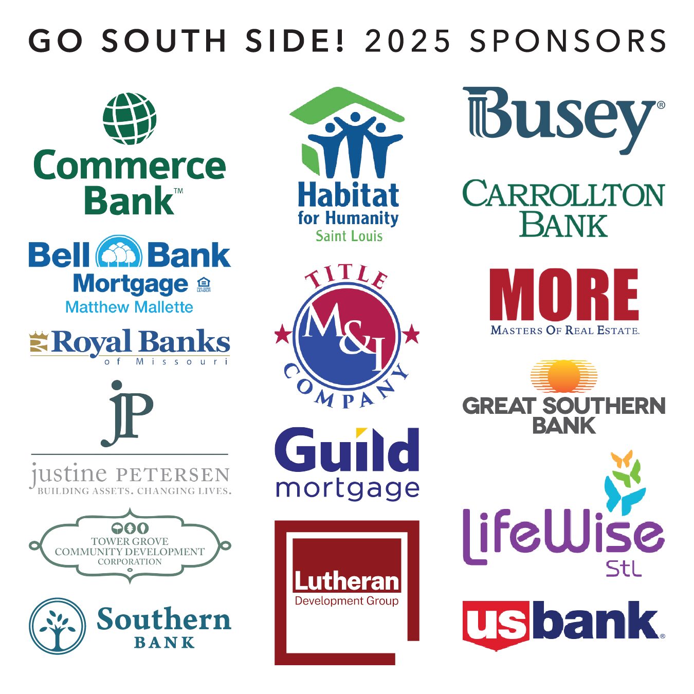 Logos of 2025 Go South Side sponsors