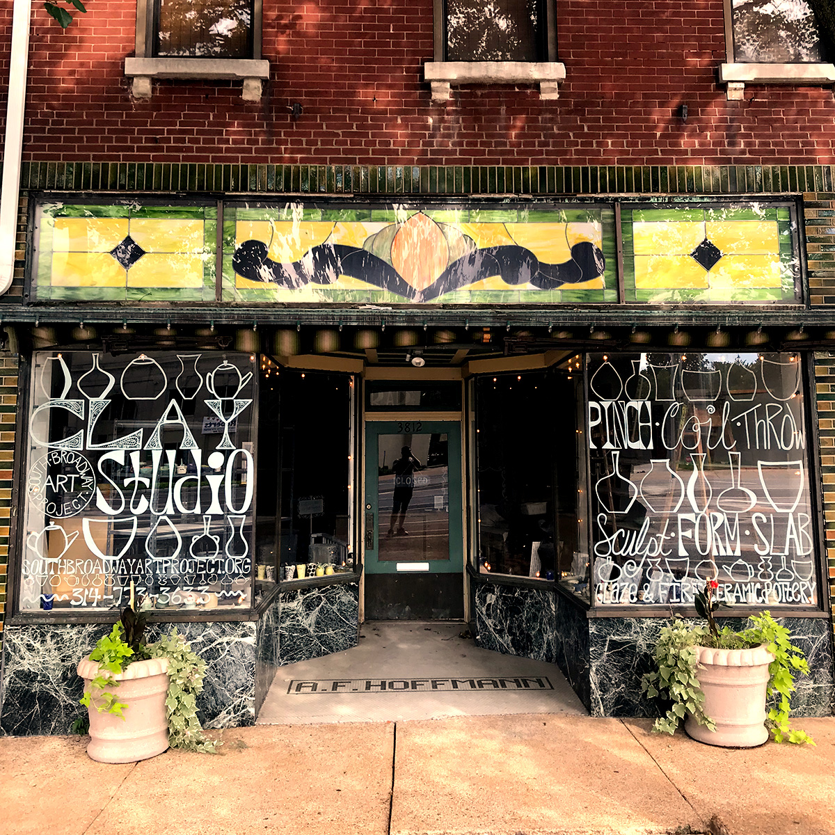 The storefront of South Broadway Art Project at 3816 South Broadway in Dutchtown, St. Louis, MO. The community art space will use their 2025 Dutchtown Façade Grant to make exterior repairs and upgrades.